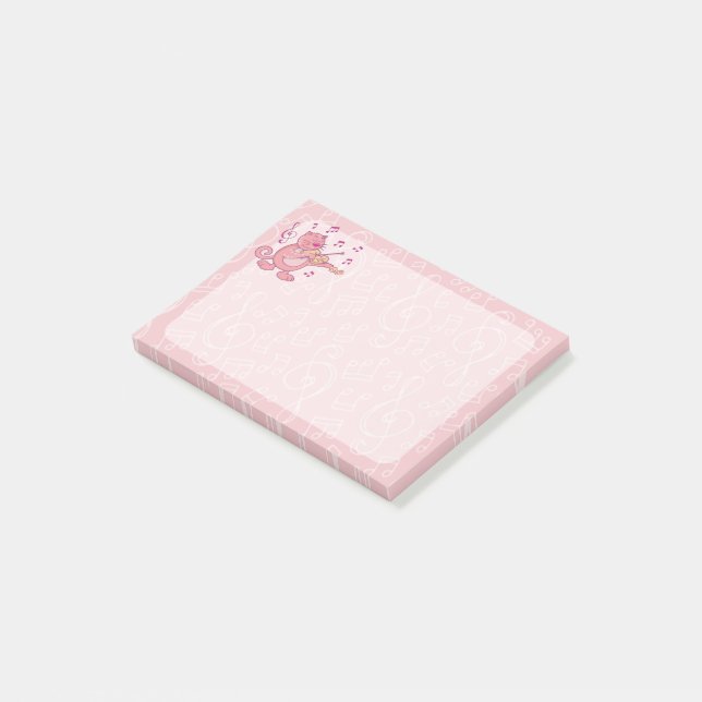 Rosa Cat med Violin Post-it Block (Vinklad)