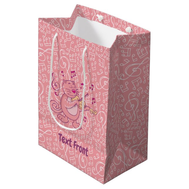 Rosa Cat med Violin Small Gift Bag (Framsidan Vinklad)