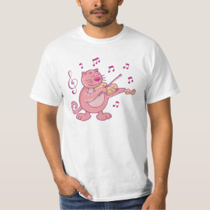 Rosa Cat med Violin T Shirt