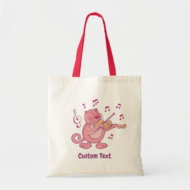Rosa Cat med Violin Tote Bag Tygkasse (Framsidan)