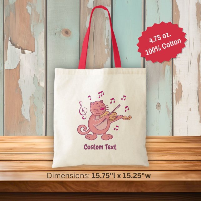 Rosa Cat med Violin Tote Bag Tygkasse (Skapare uppladdad)