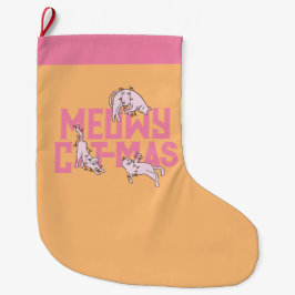 Rosa Cat Meowy jul Ljus Stocking Stor Julstrumpa