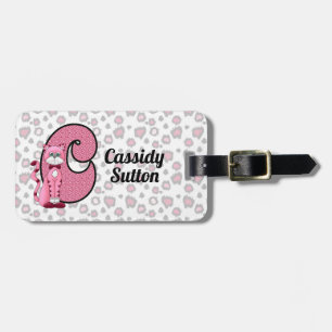 Rosa Cat Monogrammed C Kids Traveler Bagagebricka