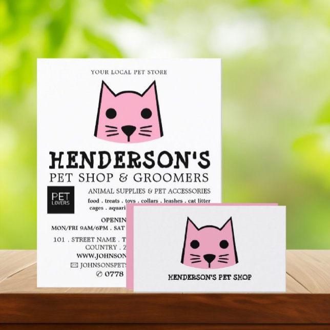 Rosa Cat, Pet Store & Groomers Visitkort (Skapare uppladdad)