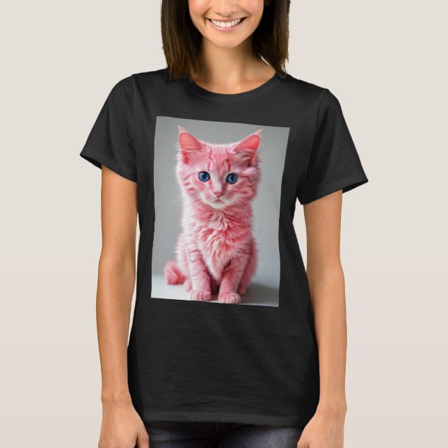 Rosa Cat Photo Porträtt T Shirt (Framsida)