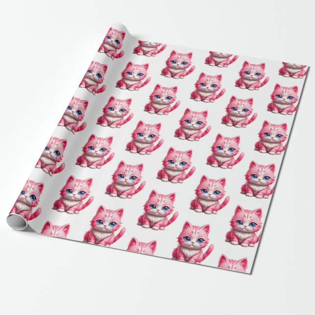 Rosa Cat Presentpapper (Utrullad)
