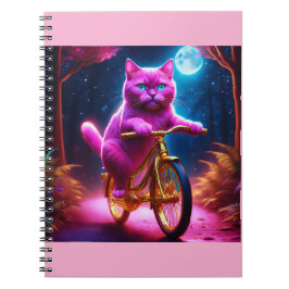 Rosa Cat Riding on Golden Bicycle Anteckningsbok