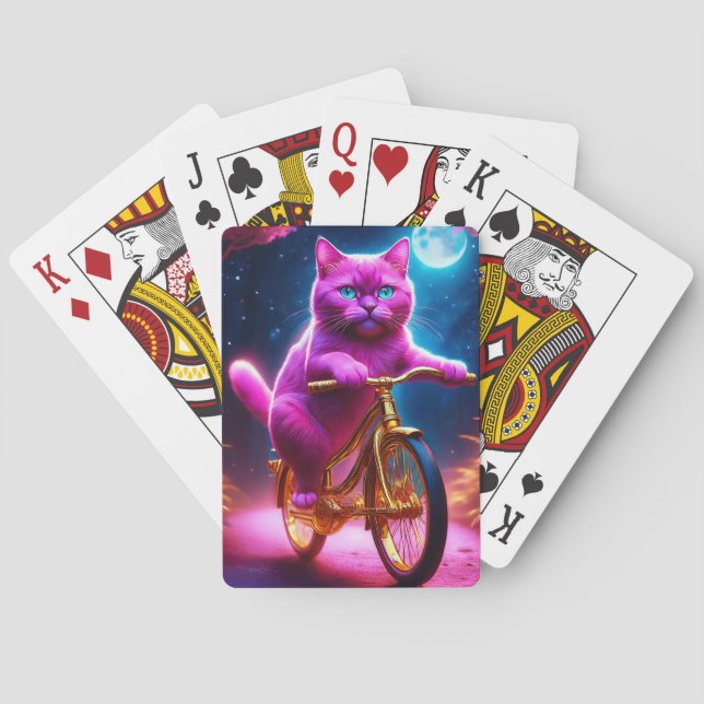 Rosa Cat Riding on Golden Bicycle Casinokort (Baksidan)
