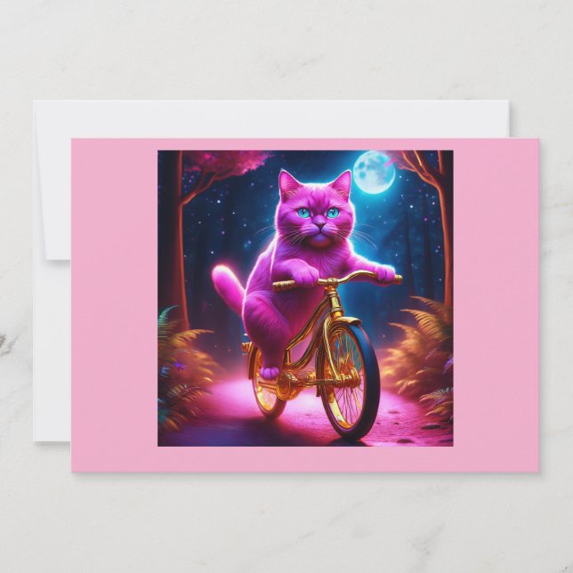Rosa Cat Riding on Golden Bicycle Inbjudningar (Framsida)
