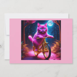Rosa Cat Riding on Golden Bicycle Inbjudningar
