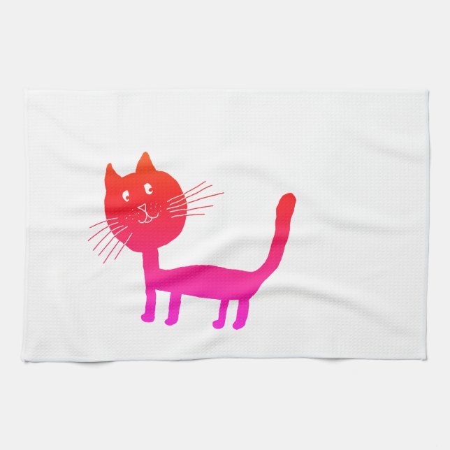Rosa Cat Teckning Tea Towel Kökshandduk (Horisontell)