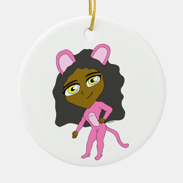rosa Catgirl Julgransprydnad Keramik (Framsidan)