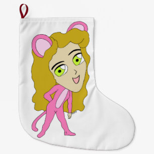 rosa Catgirl Stor Julstrumpa
