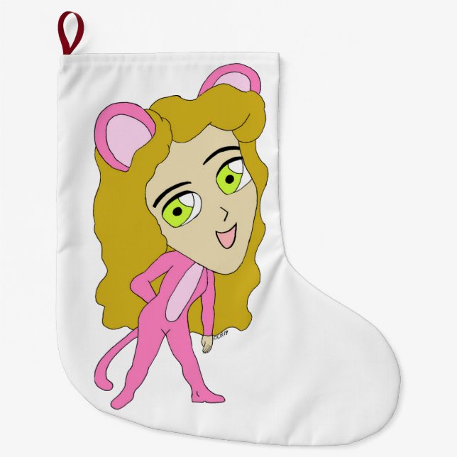 rosa Catgirl Stor Julstrumpa (Framsidan)