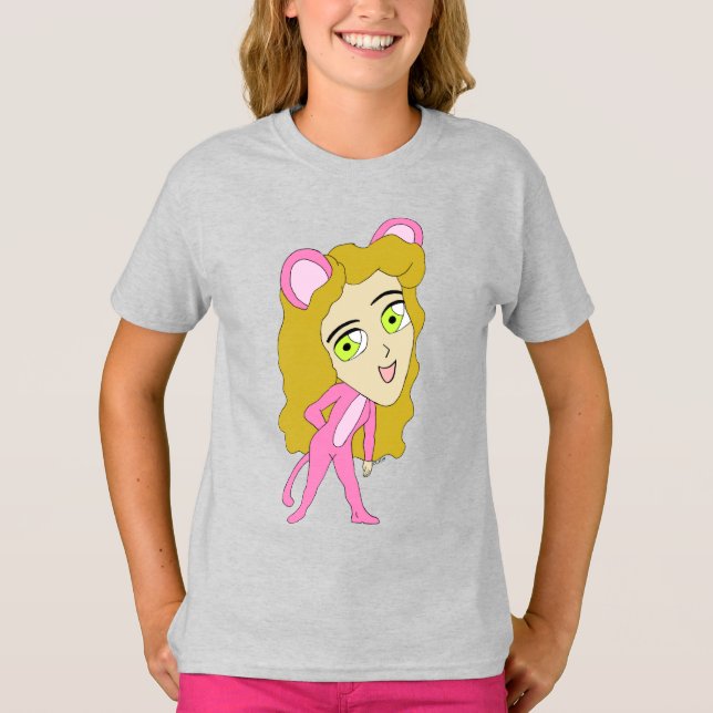 rosa Catgirl T Shirt (Framsida)