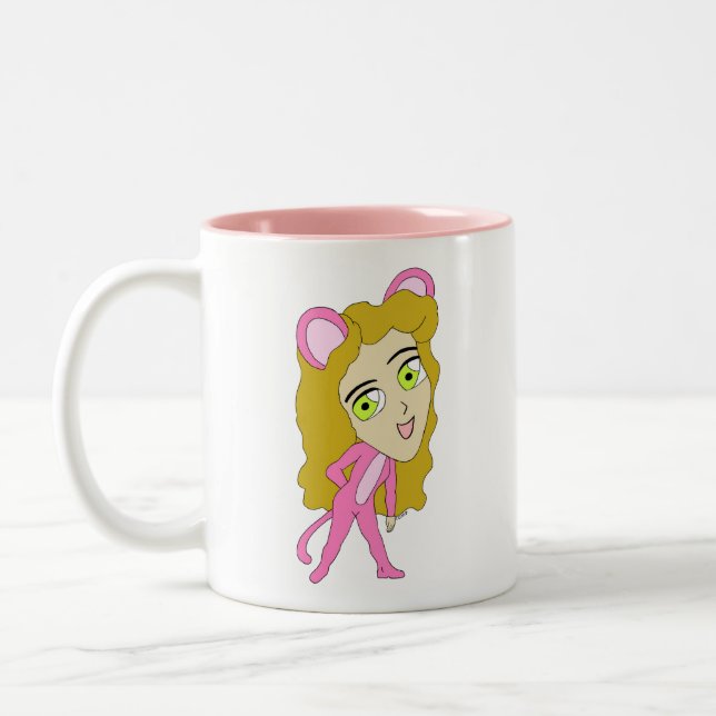 rosa Catgirl Två-Tonad Mugg (Vänster)