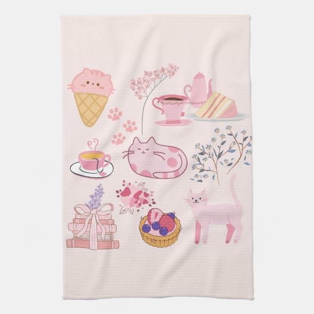 Rosa Cats Coziness Kökshandduk (Vertikal)