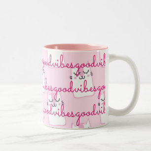 Rosa Cats Good Vibes Två-Tonad Mugg