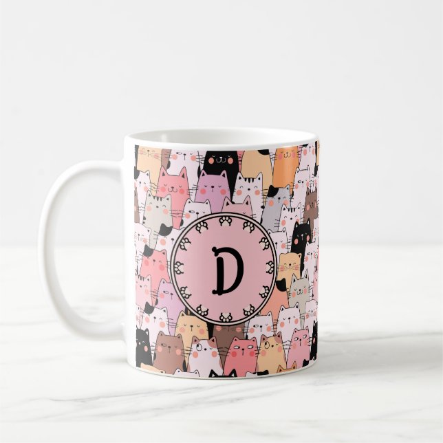 Rosa Cats Illustration Monogram Mugg (Vänster)