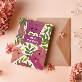 Rosa Cats och grenar Best cat mamma Helgdag Card Julkort