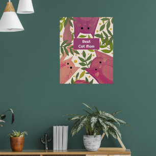 Rosa Cats och grenar Best cat mamma Poster