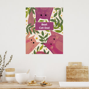 Rosa Cats och grenar Best cat pappa Poster