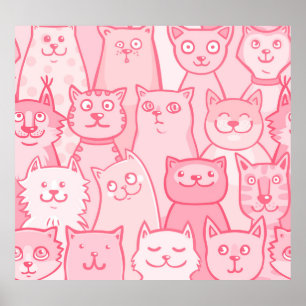 Rosa Cats, Oj, Sömlös Mönster. Poster