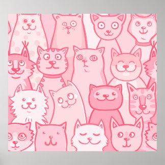 Rosa Cats, Oj, Sömlös Mönster. Poster
