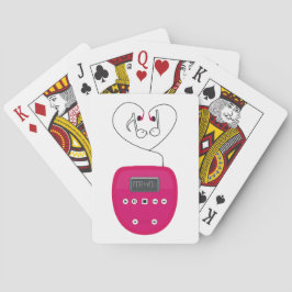 Rosa CD-spelare med hörlurar som kysser Casinokort