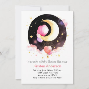 Rosa Celestial Night Himlar Girl Baby Shower Inbjudningar