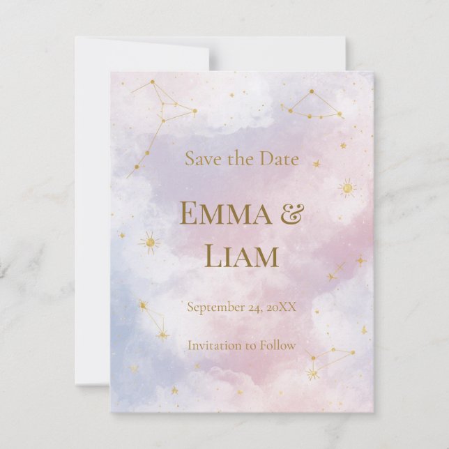 Rosa Celestial Save the Date | Konstellationer Spara Datumet (Framsida)