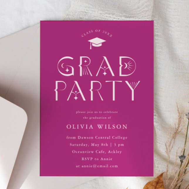 Rosa Celestial Typography Grad Party Inbjudningar (Skapare uppladdad)