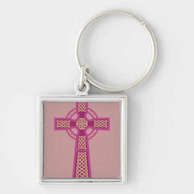 Rosa Celtickor Keychain Fyrkantig Silverfärgad Nyckelring (Framsidan)