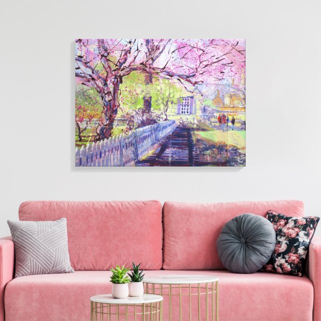 Rosa Cercis-träd blommar i Williamsburg Virginia Canvastryck (Insitu (Vardagsrum))