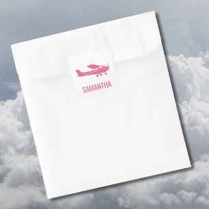Rosa Cessna flygplan Tjej Chic Rolig Anpassad Fyrkantigt Klistermärke