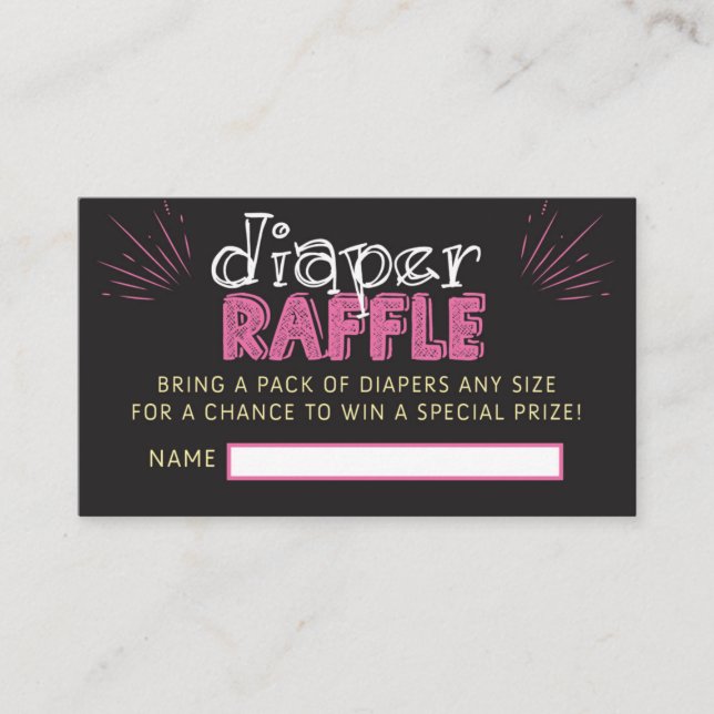 Rosa Chalkboard Diaper Raffle Biljett Tilläggskort (Framsida)