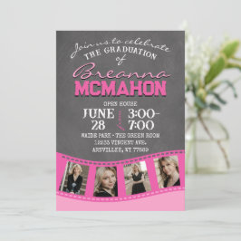 Rosa Chalkboard Filmremsa 5 Bild Studenten Inbjudningar