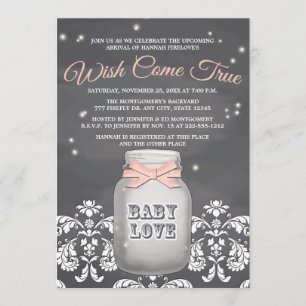 Rosa Chalkboard Firefly Mason Burk Baby Shower Inbjudningar