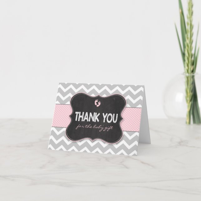 Rosa Chalkboard Girl Baby dusch tackkort (Framsida)