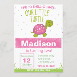 Rosa Chalkboard Turtle Birthday Inbjudan