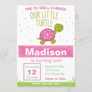 Rosa Chalkboard Turtle Birthday Inbjudan