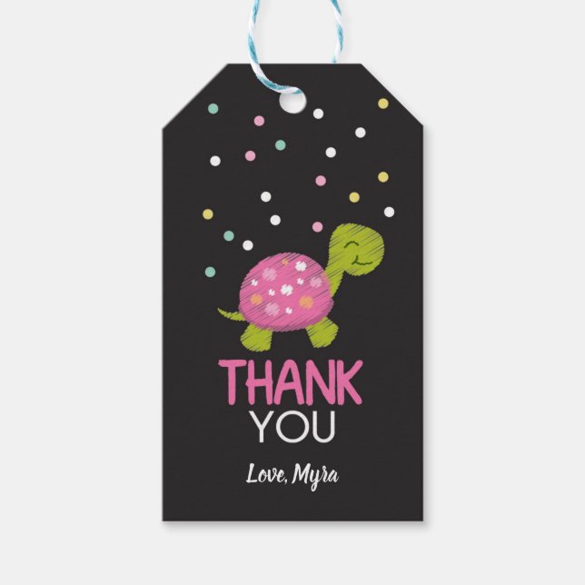 Rosa Chalkboard Turtle Gift Märkre Presentetikett (Framsidan)