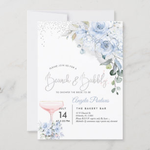 Rosa Champage Brunch BubLY Dusty Blue Ro Inbjudningar