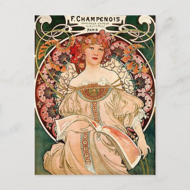 rosa champagne - art nouveau vykort (Framsida)