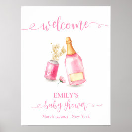 Rosa Champagne Beer Girl Baby Shower Välkommen Poster