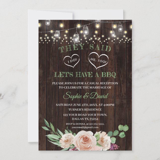 Rosa Champagne Blommigt Efter jag gör Bröllop BBQ Inbjudningar (Framsida)