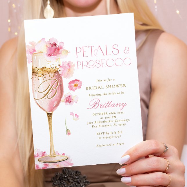 Rosa Champagne Blommigt Inbjudningskort för möhipp (Skapare uppladdad)
