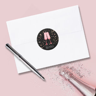 Rosa champagne bröllopsdusch Klassisk rund dekal Runt Klistermärke