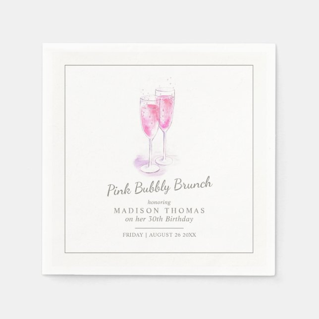 Rosa champagne brunch champagne bubblor händelse pappersservett (Framsidan)