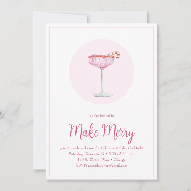 Rosa Champagne Candy Kan Julfest Inbjudningar (Framsida)